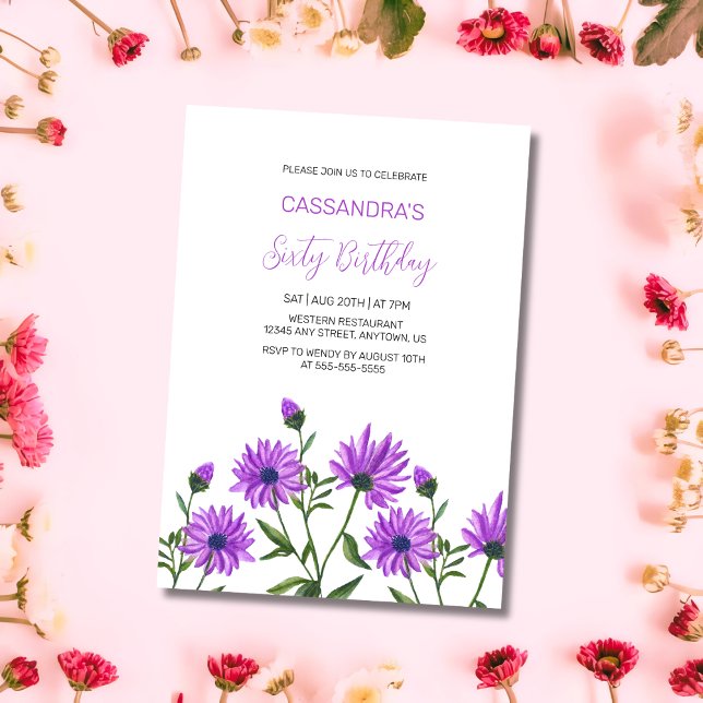 Simple Purple Xeranthemum Floral Birthday Party Invitation (Creator Uploaded)