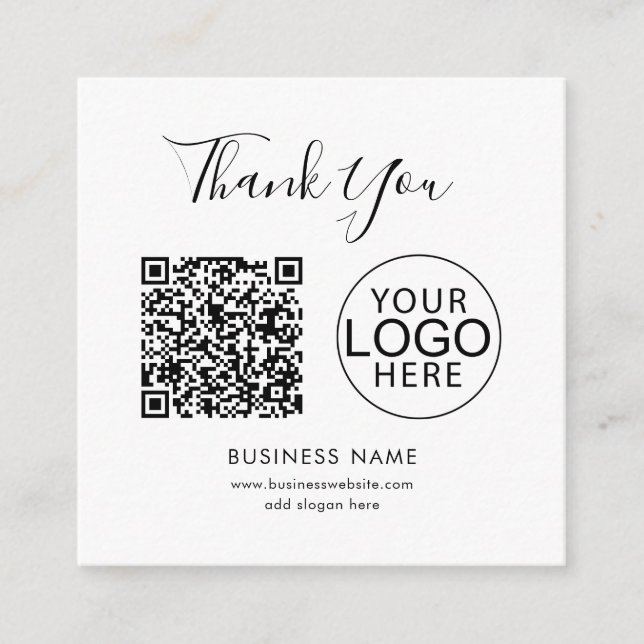 Simple QR Code and Business Logo Thank You Enclosure Card (Front)