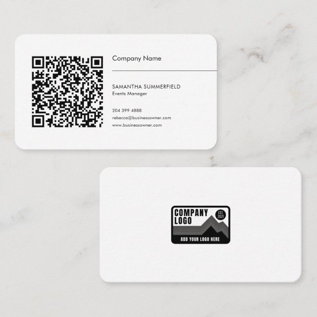 Simple QR Code and Company Logo Business Card (Front/Back)