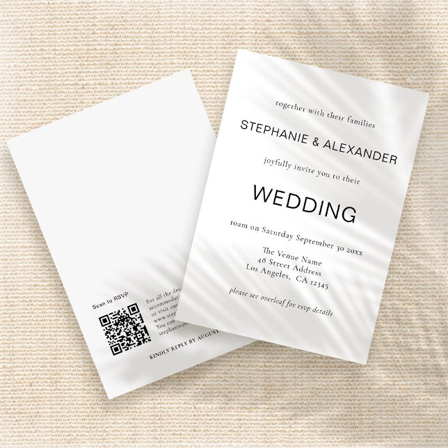 Simple QR Code Black White Wedding Invitation (Creator Uploaded)