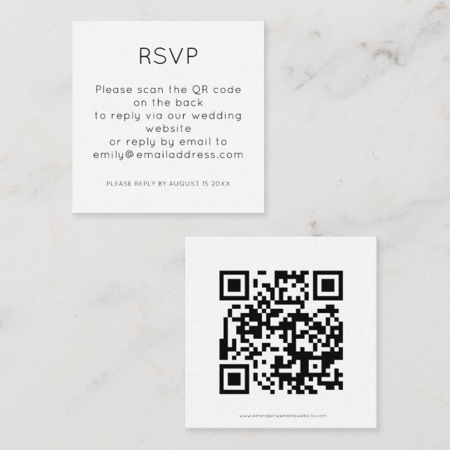 Simple QR Code Black White Wedding RSVP  Enclosure Card (Front/Back)