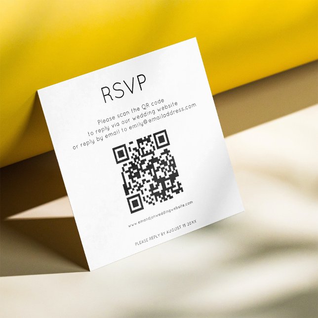 Simple QR Code Black White Wedding RSVP Enclosure Card (Creator Uploaded)