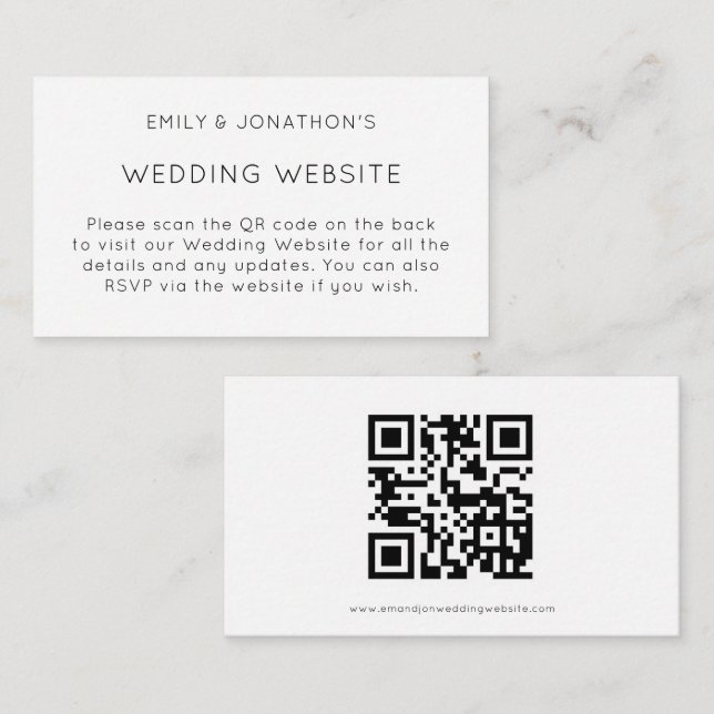 Simple QR Code Black White Wedding Website Enclosure Card (Front/Back)