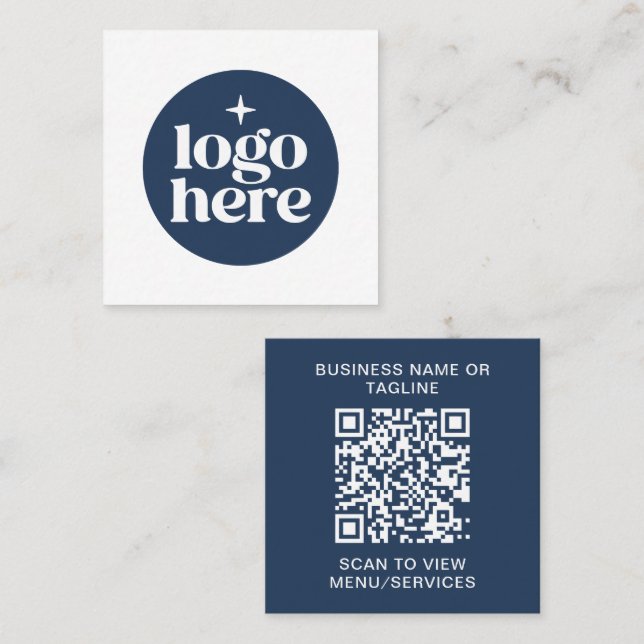 Simple QR Code Blue Business Logo Square Business Card (Front/Back)