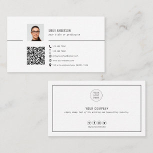 Simple QR code business card with photo, clean