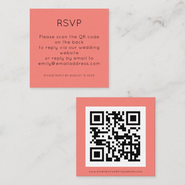 Simple QR Code Coral Rose Wedding RSVP  Enclosure  (Front/Back)