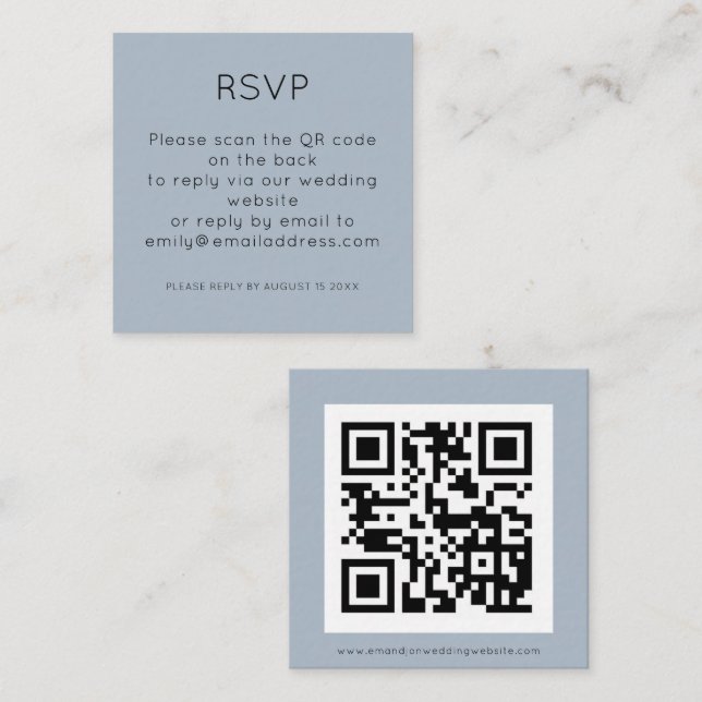 Simple QR Code Dusty Blue Wedding RSVP  Enclosure  (Front/Back)