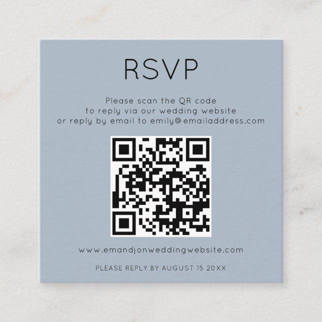 Simple QR Code Dusty Blue Wedding RSVP Enclosure C (Front)
