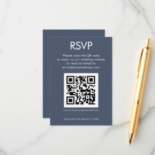 Simple QR Code Dusty Navy Blue Wedding RSVP Enclosure Card