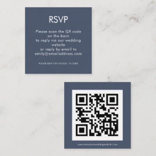 Simple QR Code Dusty Navy Blue Wedding RSVP Enclosure Card