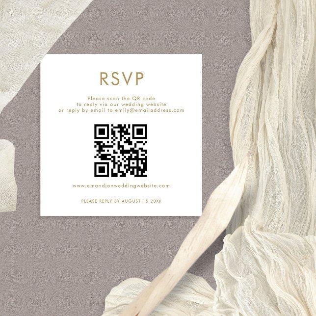 Simple QR Code Gold White Wedding RSVP Enclosure Card (Handy 2.5" square mini size RSVP enclosure with QR code)