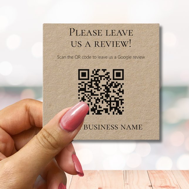  Simple QR Code Google Review Kraft Square Business Card (Creator Uploaded)