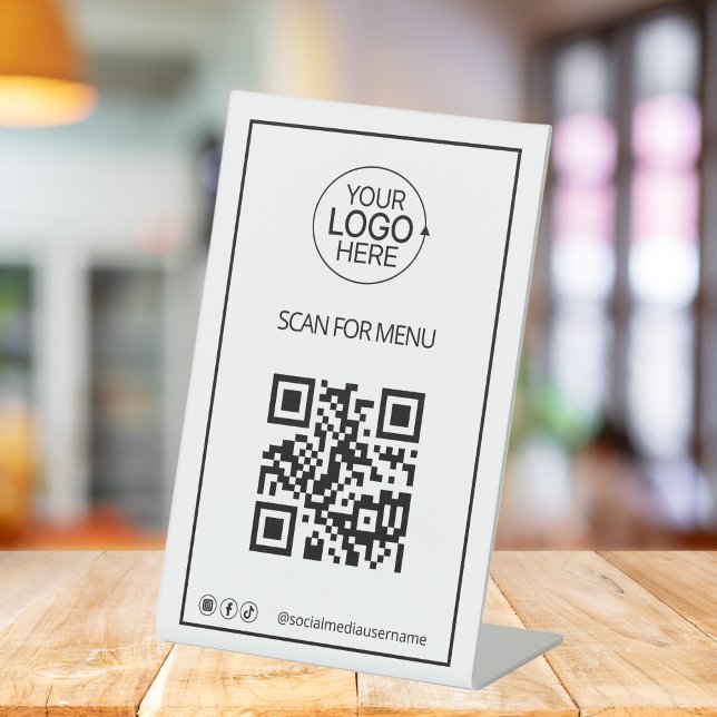 Simple QR Code Logo Contactless Menu Social Media Pedestal Sign (Simple QR Code Logo Contactless Menu Social Media Pedestal Sign)