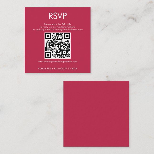 Simple QR Code Magenta Wedding RSVP Enclosure Card (Front/Back)