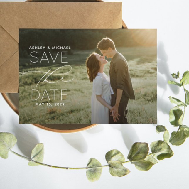 Simple QR Code Script Photo Wedding Save the Date Announcement (Save Our Date! 💍 #ForeverLove)