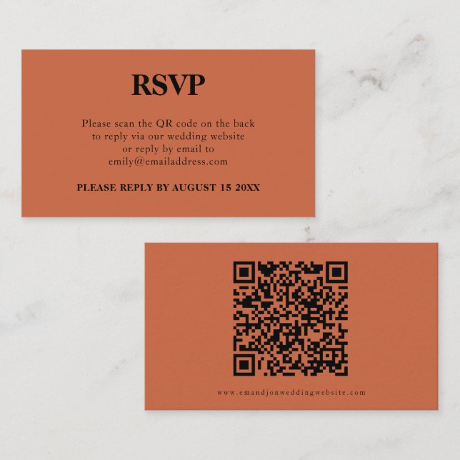 Simple QR Code Terracotta Wedding RSVP Enclosure Card (Front/Back)