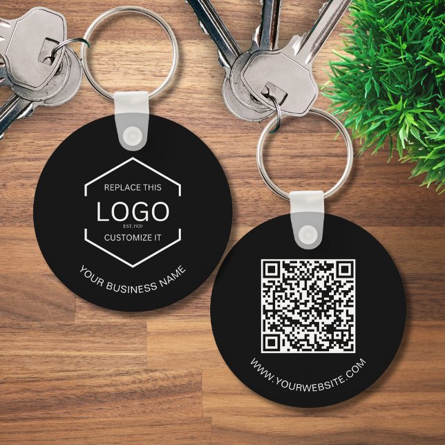 Simple QR Code Website Business Logo Black Round Key Ring (Creator Uploaded)