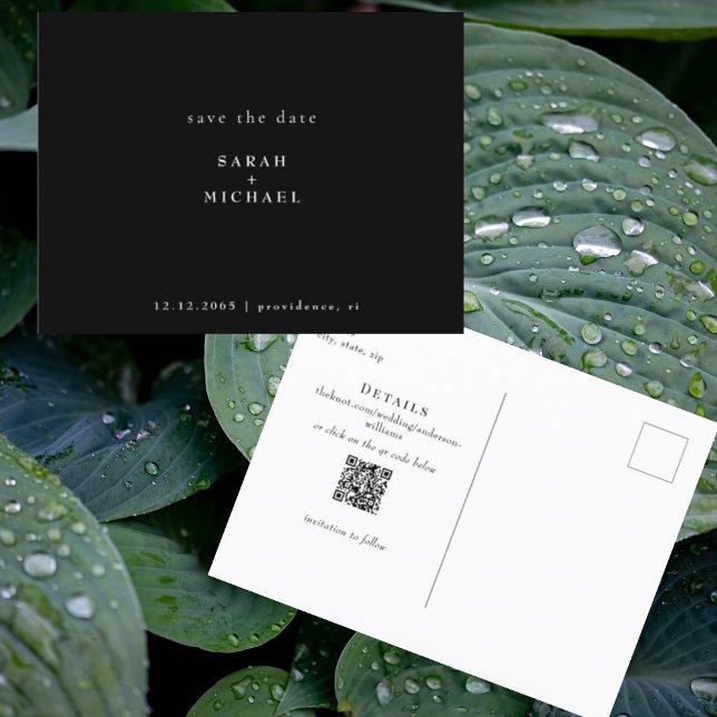 Simple QR Code Wedding B/W Save the Date  Postcard (Creator Uploaded)