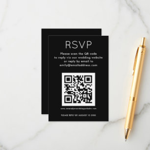 Simple QR Code White Black Wedding RSVP Enclosure Card