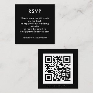 Simple QR Code White Black Wedding RSVP Enclosure Card