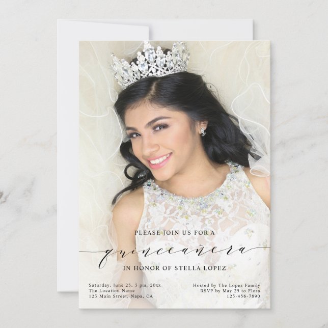Simple Quinceañera 15th Birthday Pary Photo Invitation (Front)