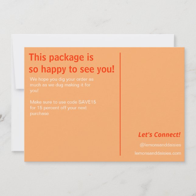 Simple Quirky Peach Red White Small Business Order Thank You Card (Front)