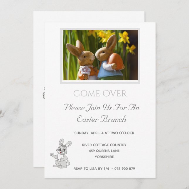Simple Rabbit Easter Bunny Brunch Invitation (Front/Back)