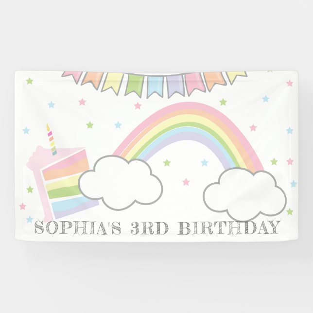 Simple Rainbow Cake Birthday Banner (Horizontal)