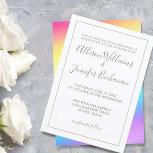 Simple Rainbow Chic Typography LGBTQ Gay Wedding Invitation