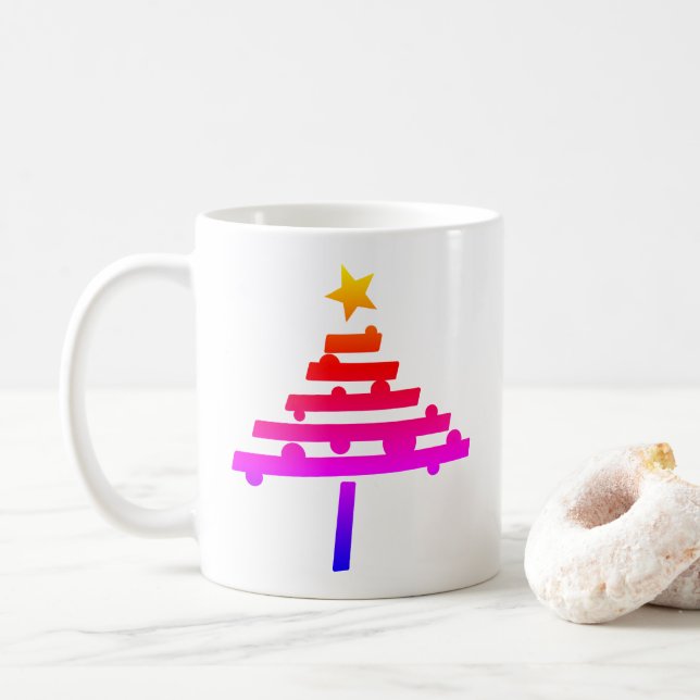Simple Rainbow Christmas Tree with a Star Coffee Mug (With Donut)