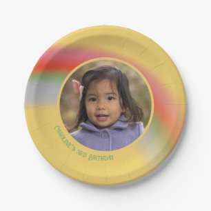 Simple Rainbow Custom Birthday Photo Paper Plate