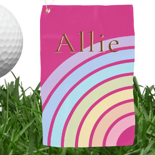 Simple Rainbow Elegant Monogrammed Modern Golf Towel