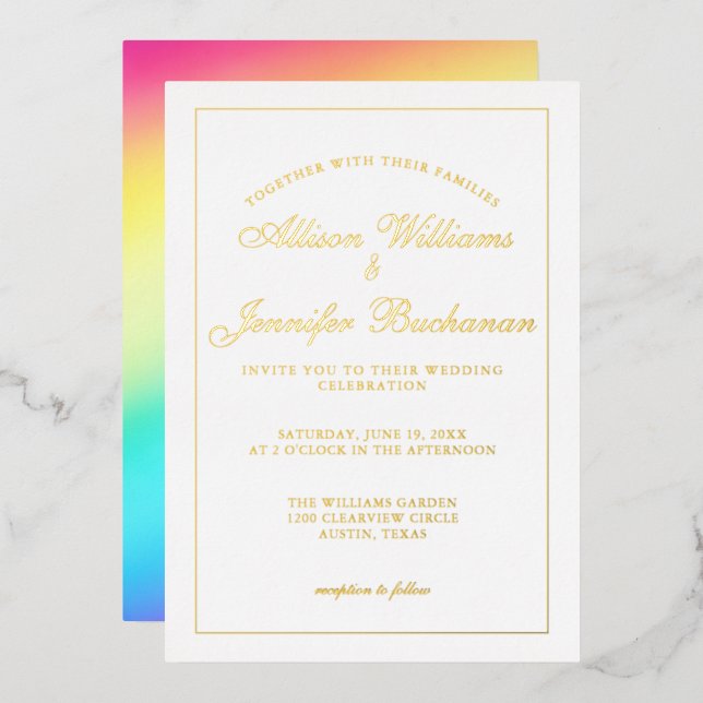 Simple Rainbow Gradient Chic LGBTQ Wedding Gold (Front/Back)