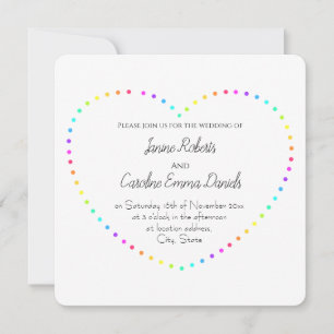Simple Rainbow Heart Lesbian Wedding Invitation