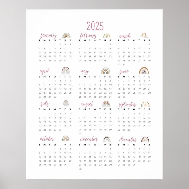 Simple Rainbows 2025 Calendar Poster (Front)