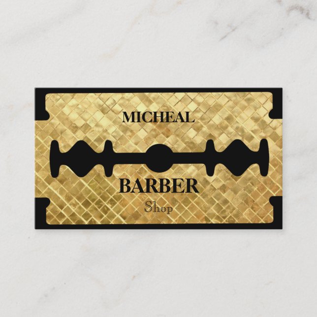 Simple Razor Gold Blade Barber Business Card (Front)