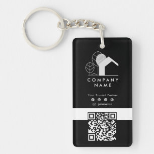 Simple Real Estate Company Black and White Qr code Key Ring