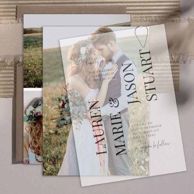 Simple Real Vellum Overlay Elegant 4 Photo Wedding Invitation (Creator Uploaded)