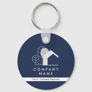 Simple Realtor Company Navy Blue and White Qr code Key Ring
