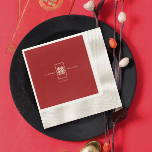 Simple Rectangle Double Happiness Chinese Wedding Napkin