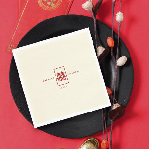 Simple Rectangle Double Happiness Chinese Wedding Napkin
