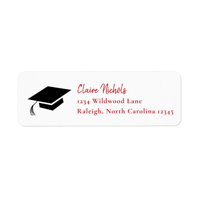 Simple Red and Black Graduation Return Address Label (Front)