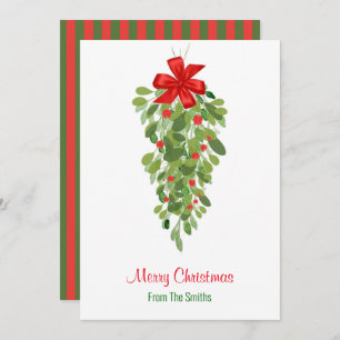 Simple Red And Green Mistletoe Christmas Card