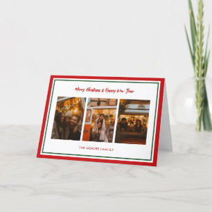 Simple Red and Green Photo Collage Christmas Holiday Card