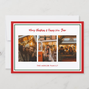 Simple Red and Green Photo Collage Christmas Holiday Card