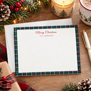 Simple Red and Green Tartan border Christmas Thank You Card