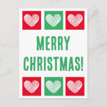 Simple Red And Green With Hearts Merry Christmas