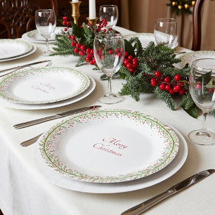 Simple red and green wreath Christmas Paper Plate