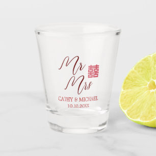 Simple red and modern Chinese wedding Mr Mrs Shot Glass
