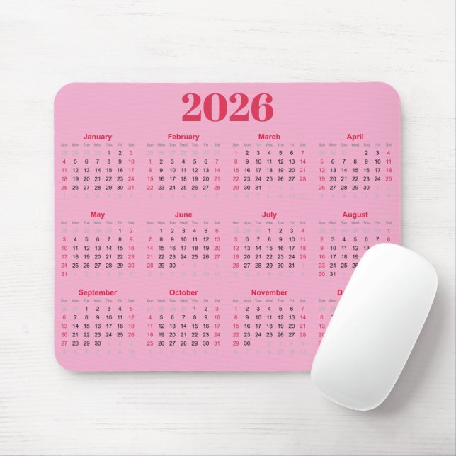 Simple red and pink 2026 Calendar  Mouse Pad (With Mouse)